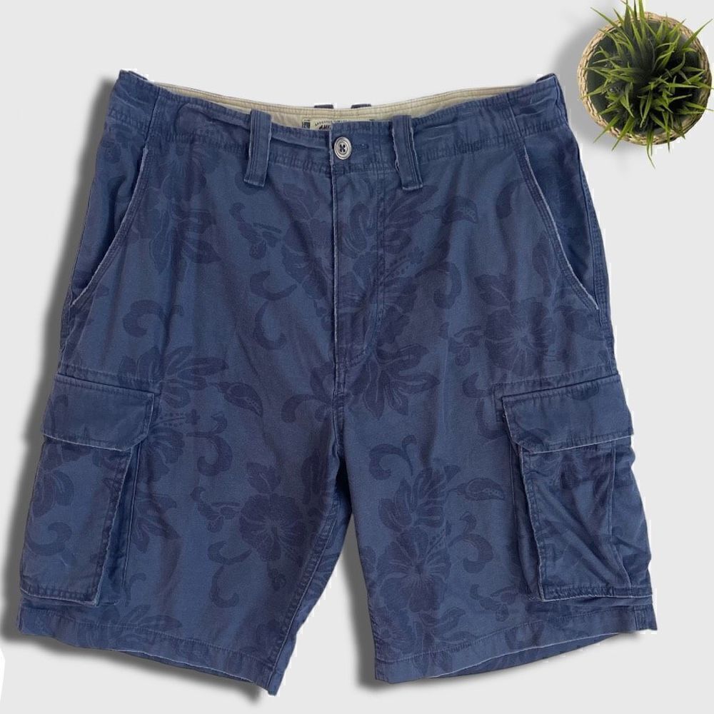 American Rag Vtg Bermuda Utility Cargo Cotton Blue Hawaiian Short Sz 33